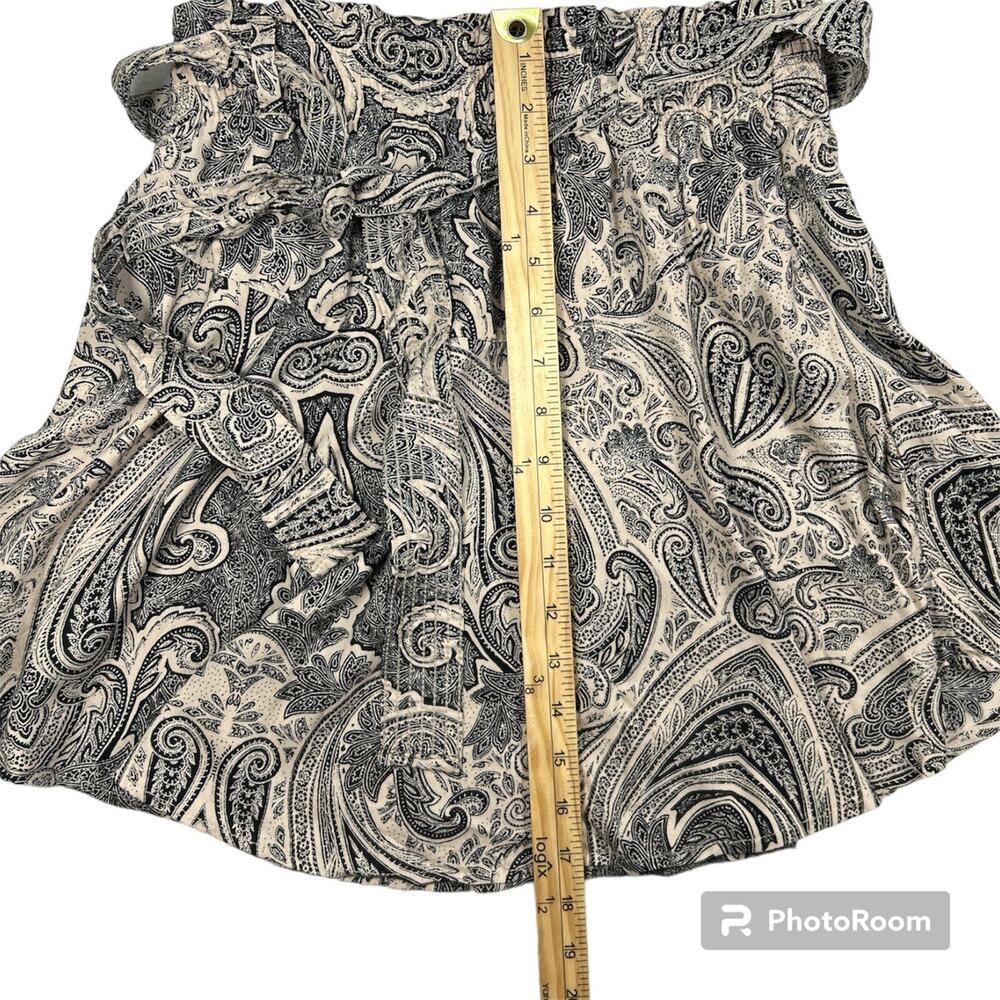 Nwt H&M Womens Black Brown Belted Paisley Viscose Stretch A-Line Mini Skirt Sz 4 - Picture 7 of 8